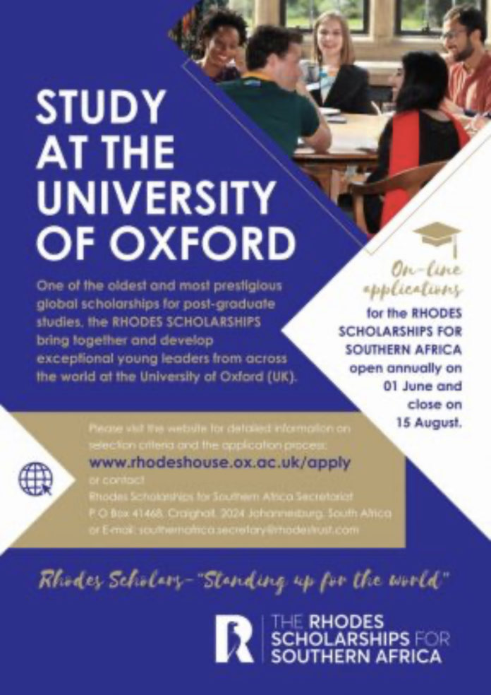 Rhodes West Africa Scholarship for study at the University of Oxford