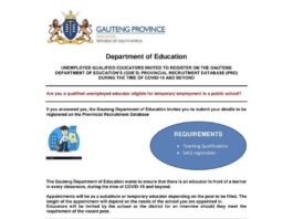Gauteng Department of Education Recruitment for Unemployed Educators Gauteng Department of Education Recruitment for Unemployed Educators