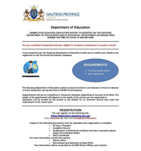 Gauteng Department of Education Recruitment for Unemployed Educators